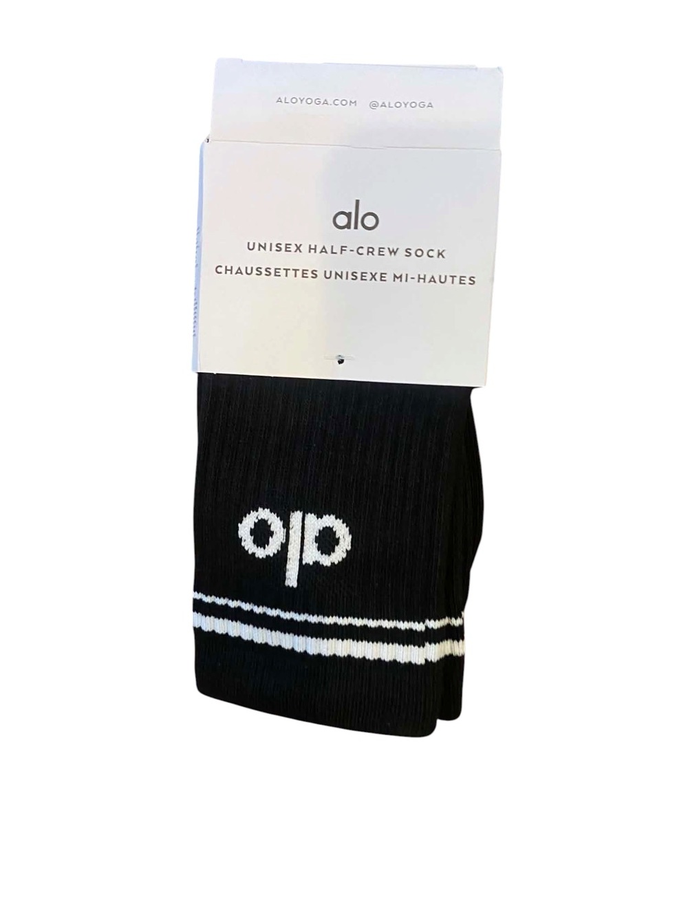NWT Alo Yoga  UnisexHalf Crew Socks BLACK/WHITE Size Medium